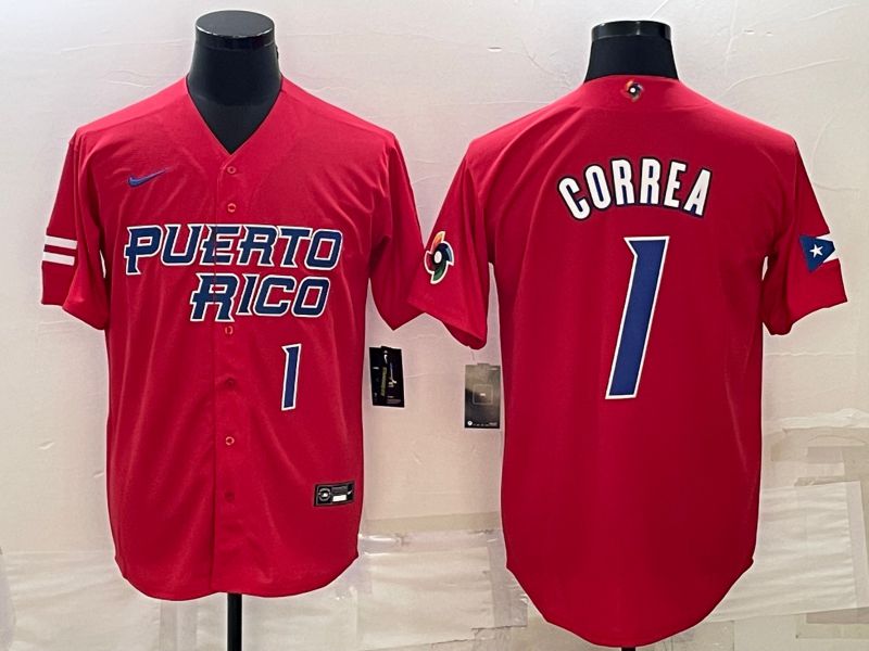 Men 2023 World Cub 1 Correa Red Nike MLB Jersey1